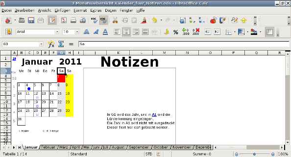 3 Monatsübersicht Kalender für Notizen