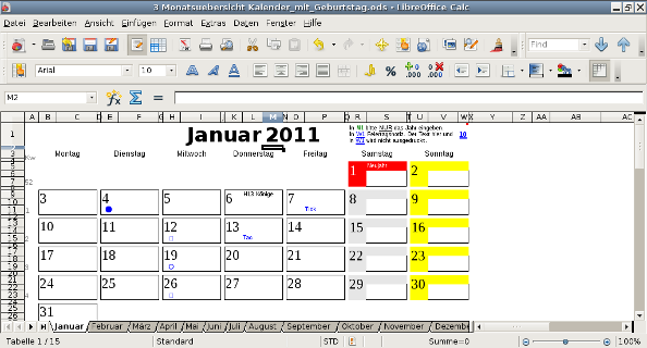3 Monatsübersicht Kalender mit Geburtstag