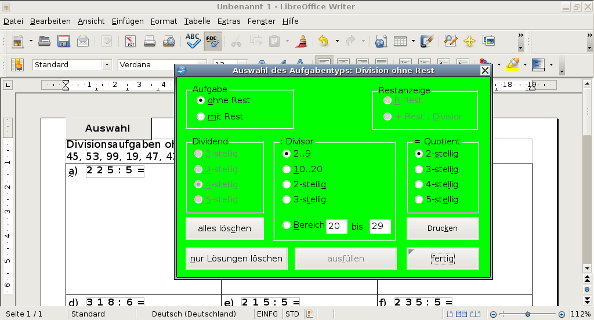Division: 2 Blätter zu je 6 Aufgaben