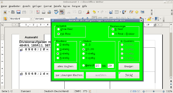 Division: 3 Blätter zu je 6 Aufgaben