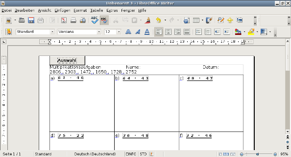 Multiplikation - 2 Blätter zu je 6 Aufgaben