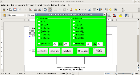 Multiplikation - 3 Blätter zu je 6 Aufgaben