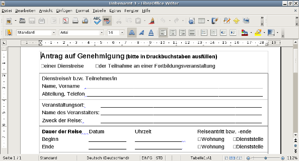 Antragsformular für Dienstreisen 