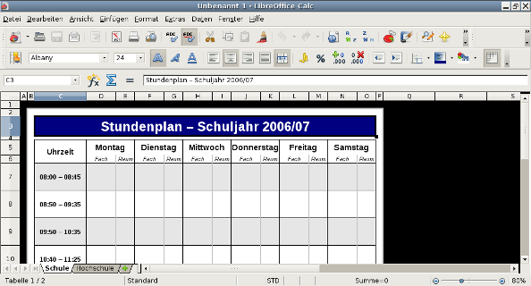 Vorlage für Stunden- und Vorlesungspläne