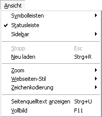 Screenshot Geöffnetes Menü