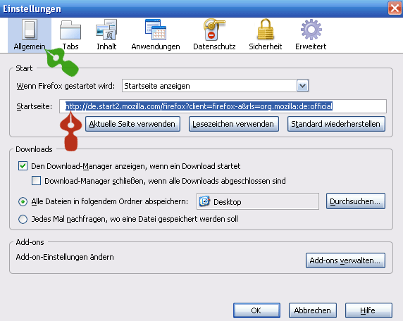 Dialogfeld Einstellungen