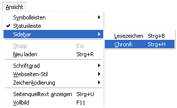 Sidebar Chronik aufrufen