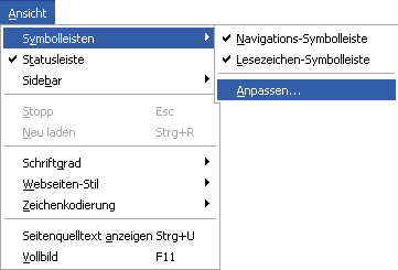 Menü Ansicht - Symbolleiste