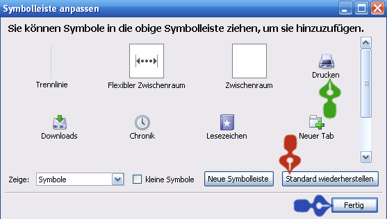 Dialogbox Symbolleiste anpassen