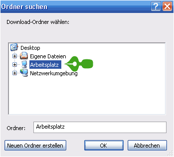 Pop-Up-Menü Ordner wählen