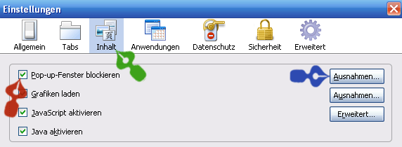 Einstellungen Inhalt