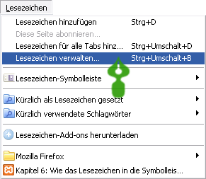 Lesezeichen-Bibliothek aufrufen